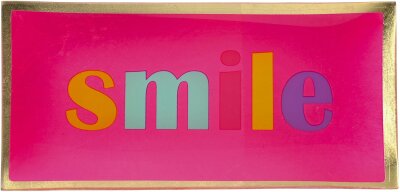 GIFTY Glasteller eckig L / Smile in neon pink mit bunter...