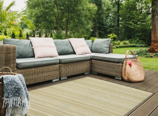 H.O.C.K. Outdoor Teppich Cancun Wendeteppich 180x270cm Sand & Black gestreift