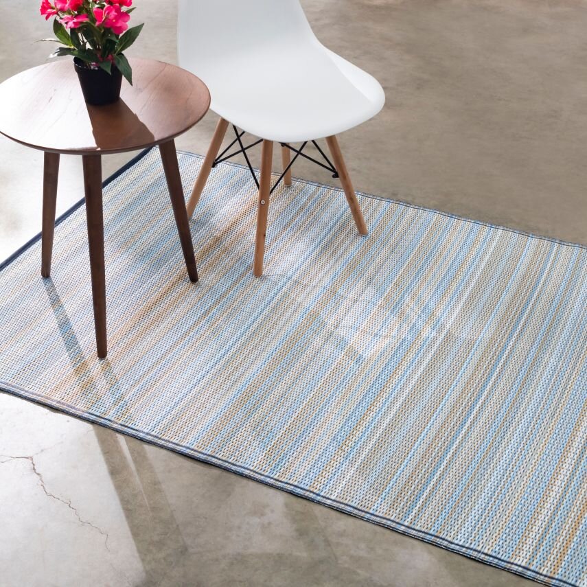 H.O.C.K. Outdoor Teppich Cancun Wendeteppich 150x240cm Hellblau & Dunkelblau gestreift