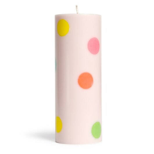 NTG Stumpenkerze "Geburtstagskonfetti / Birthday Confetti" hellrosa mit Punkte bunt