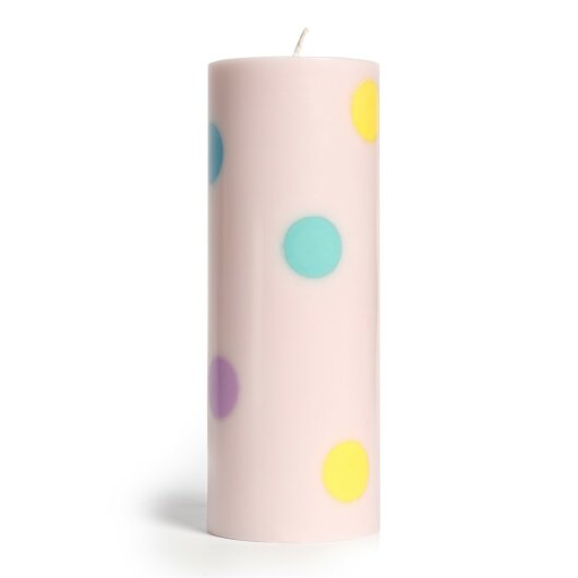 NTG Stumpenkerze "Geburtstagskonfetti / Birthday Confetti" hellrosa mit Punkte bunt