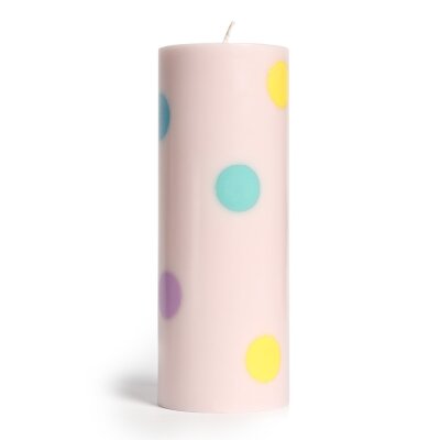 NTG Stumpenkerze "Geburtstagskonfetti / Birthday Confetti" hellrosa mit Punkte bunt