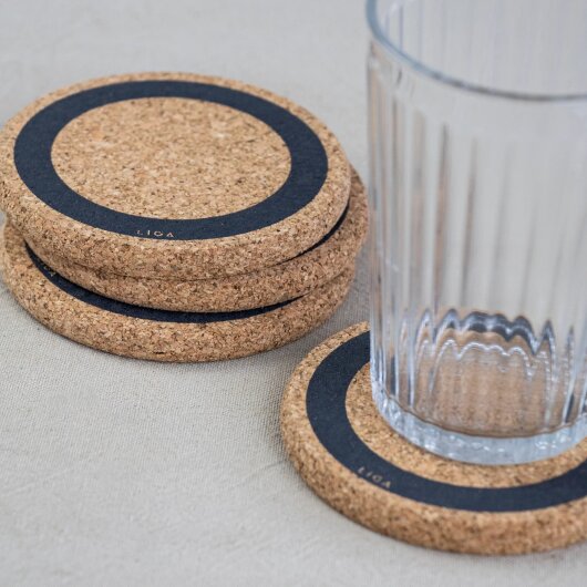 LIGA Untersetzer aus Kork 4er Set rund handbedruckt Earth Grey 10 x 1cm