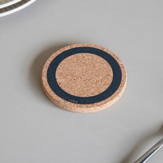 LIGA Untersetzer aus Kork 4er Set rund handbedruckt Earth Grey 10 x 1cm