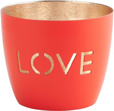 GIFTY  Madras Windlicht LOVE neon orange / gold ca. 10x8,5cm