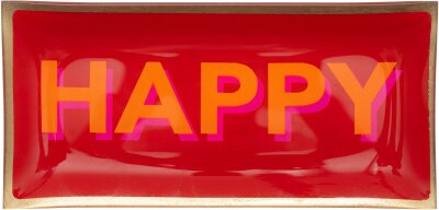 GIFTY Glasteller eckig L / Happy in rot mit orangener...